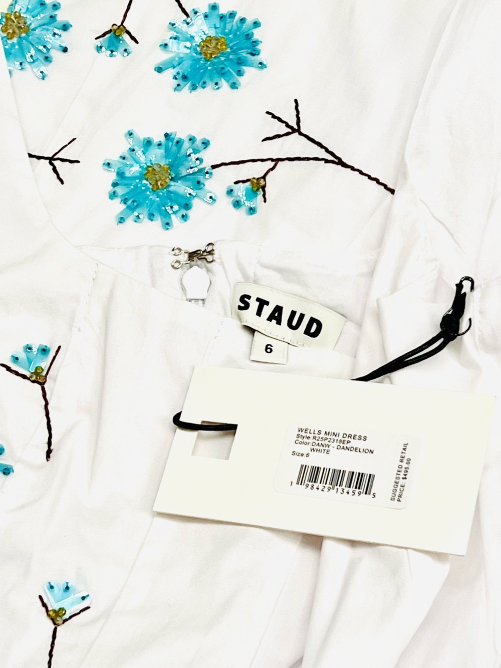 NWT Staud Wells Beaded Mini Dress Embroidered Dandelion White - Picture 16 of 16